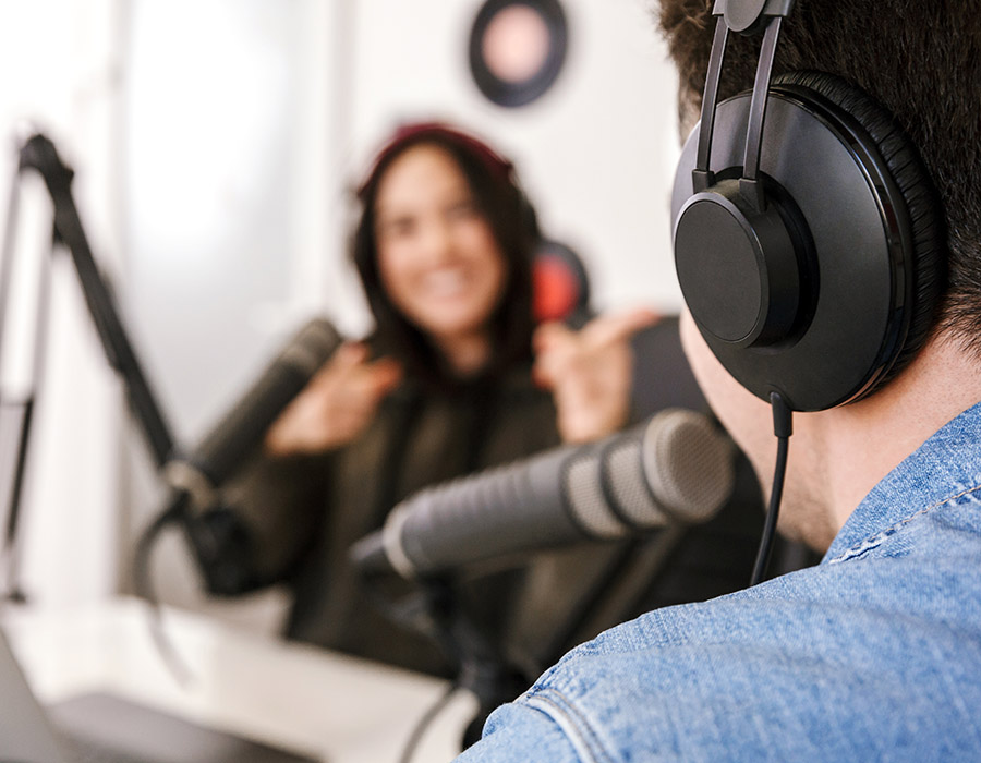 podcasters recording, talking