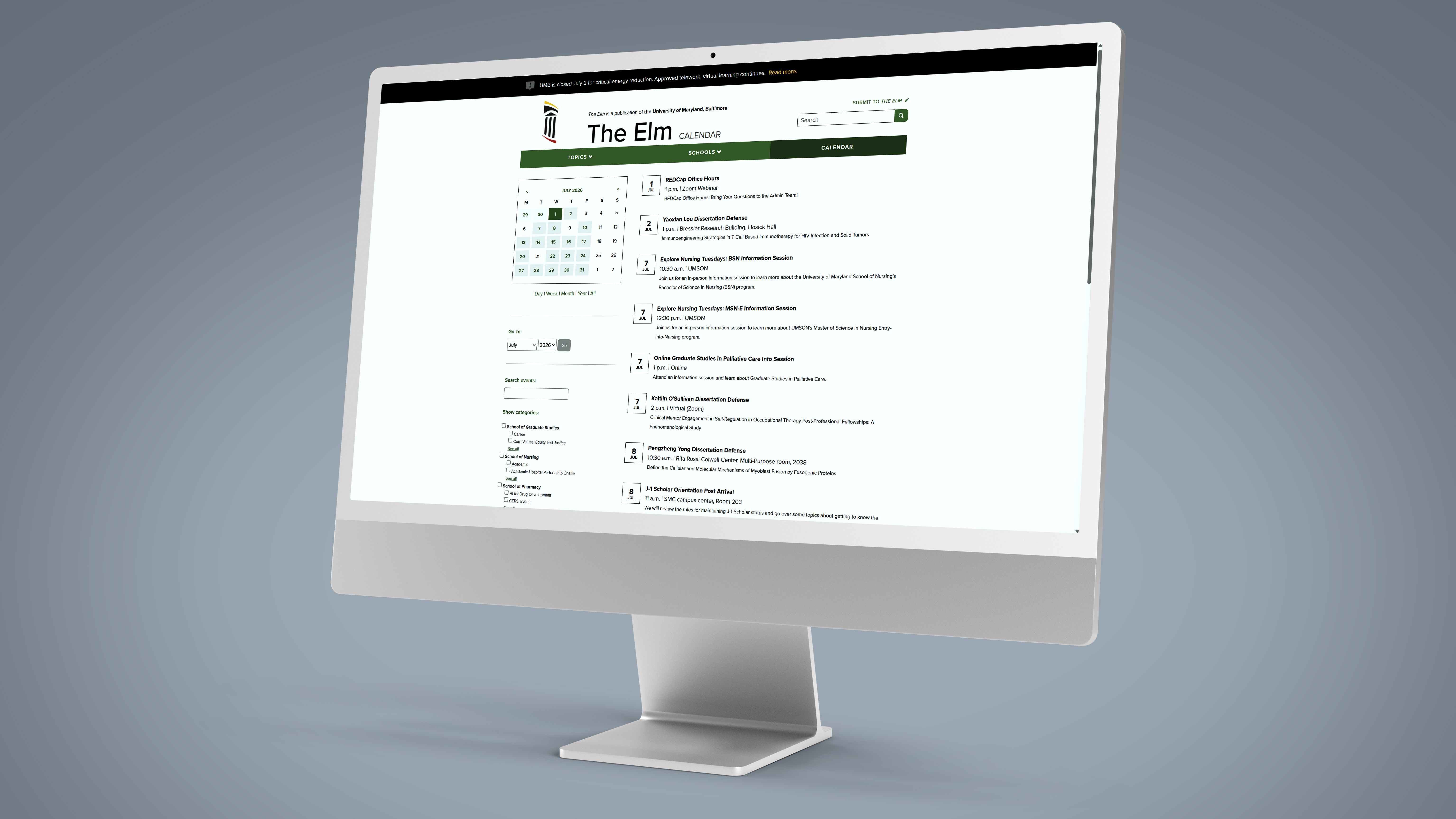 desktop screen showing the Elm calendar on it