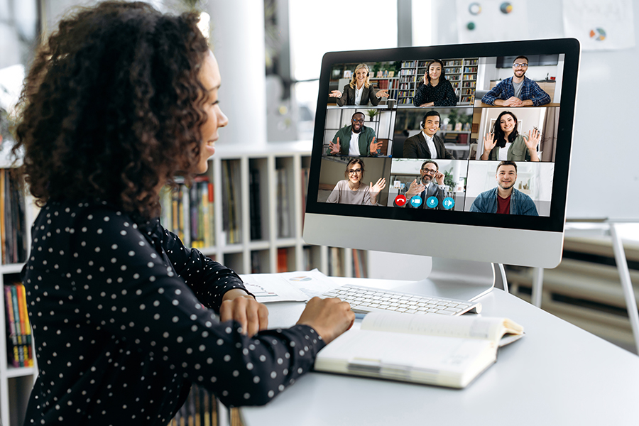 A student attends a virtual meeting