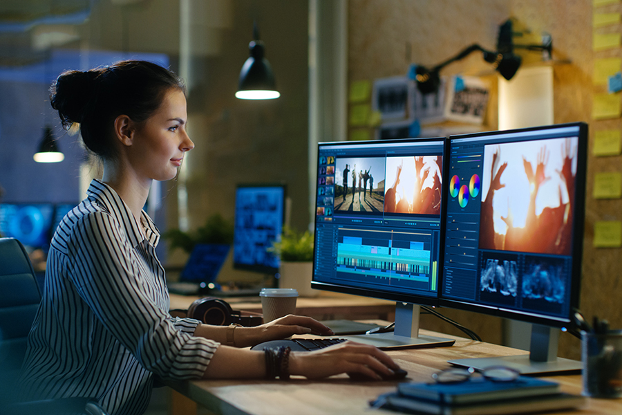 A person working with video editing software