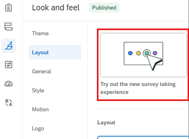 screen shot of Qualtrics screen described in New Survey Experience step 4