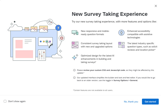 screen shot of Qualtrics screen described in New Survey Experience step 5