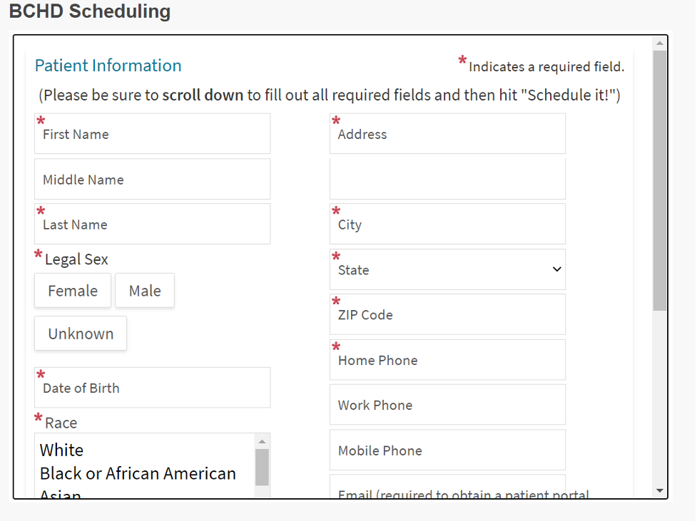 Patient Information form