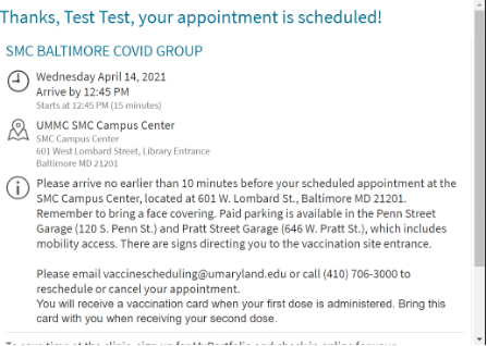 Appointment confirmation