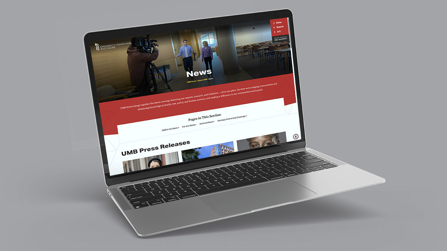 laptop with the UMB news homepage showing