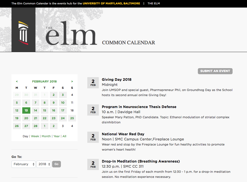 A screenshot of the Elm Common Calendar that demonstrates the updated functionality.