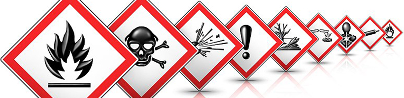 Symbols of types of labels used in when working with chemicals