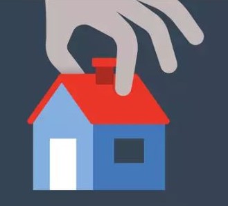 Graphic of a hand picking up a house by its roof