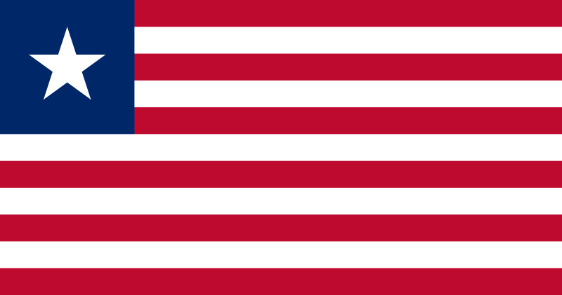 Flag of Liberia with red and white horizontal stripes and a blue box in upper left with a white star