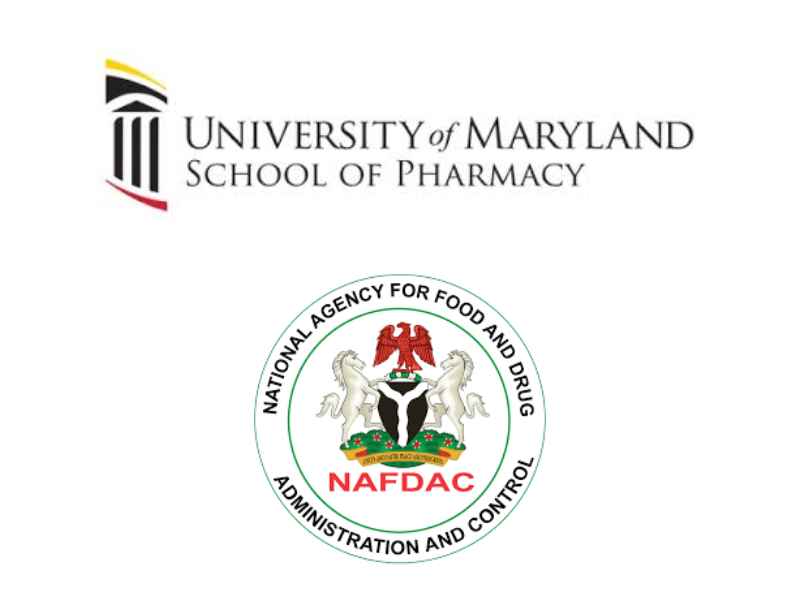 Logos for the UM School of Pharmacy and Nigerian National Agency for Food and Drug Administration and Control