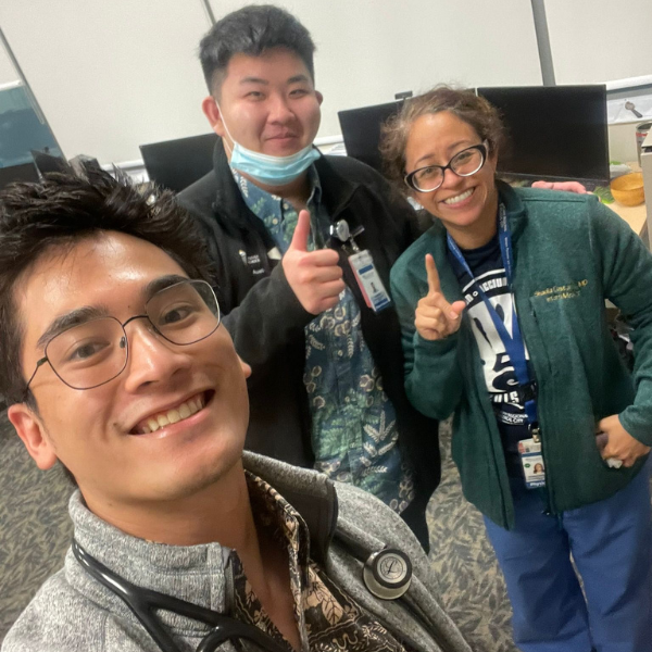 Austin Kim (center) with Kai Akimoto, co-founder of Chålan Åmte, and Dr. Shadia Constantine, director of medical education at Guam Regional Medical Center