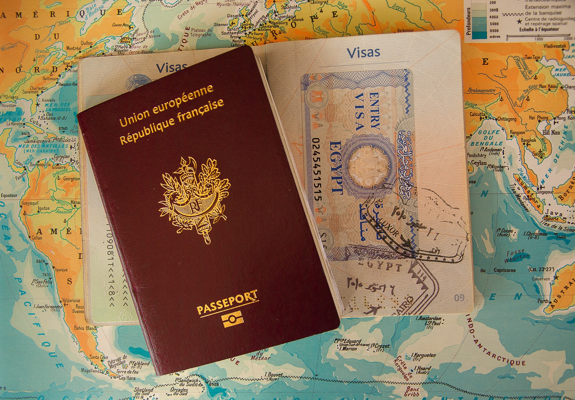 Passport on top of map