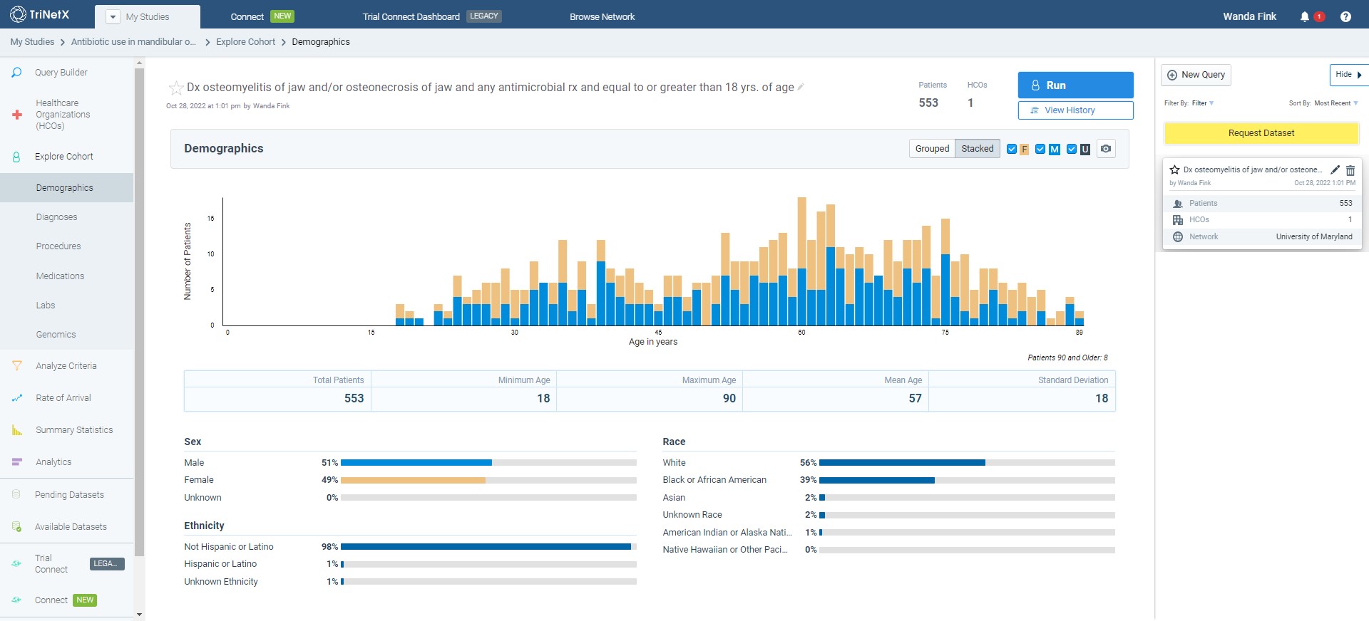 TriNetX Query Screenshot