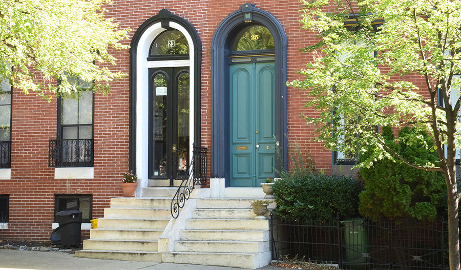 Arched doorways on row homes