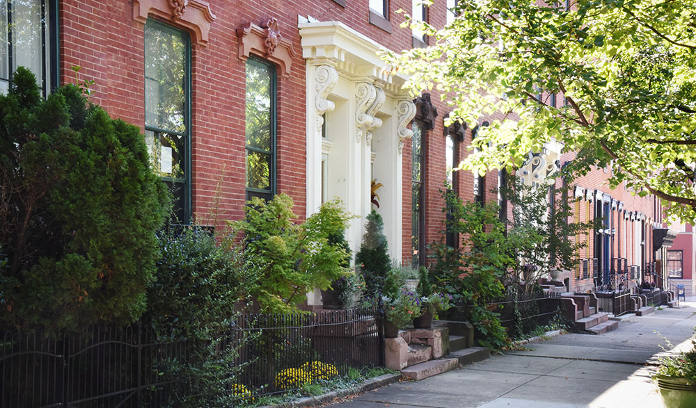 A row home with an elaborate dorrway