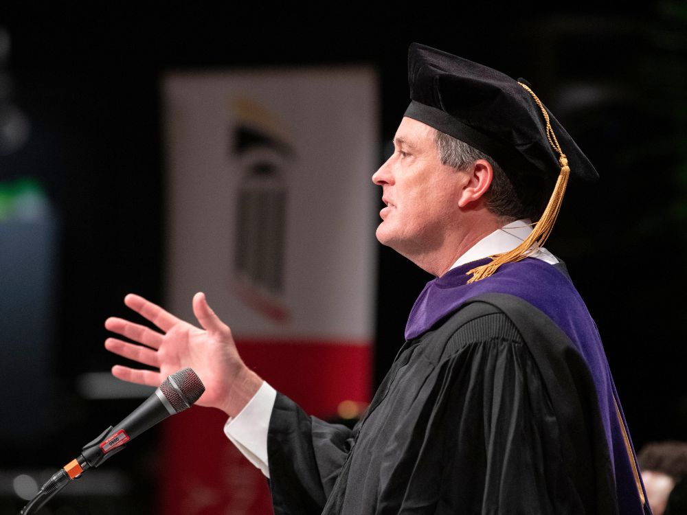 Judge Brendan Hurson at a podium
