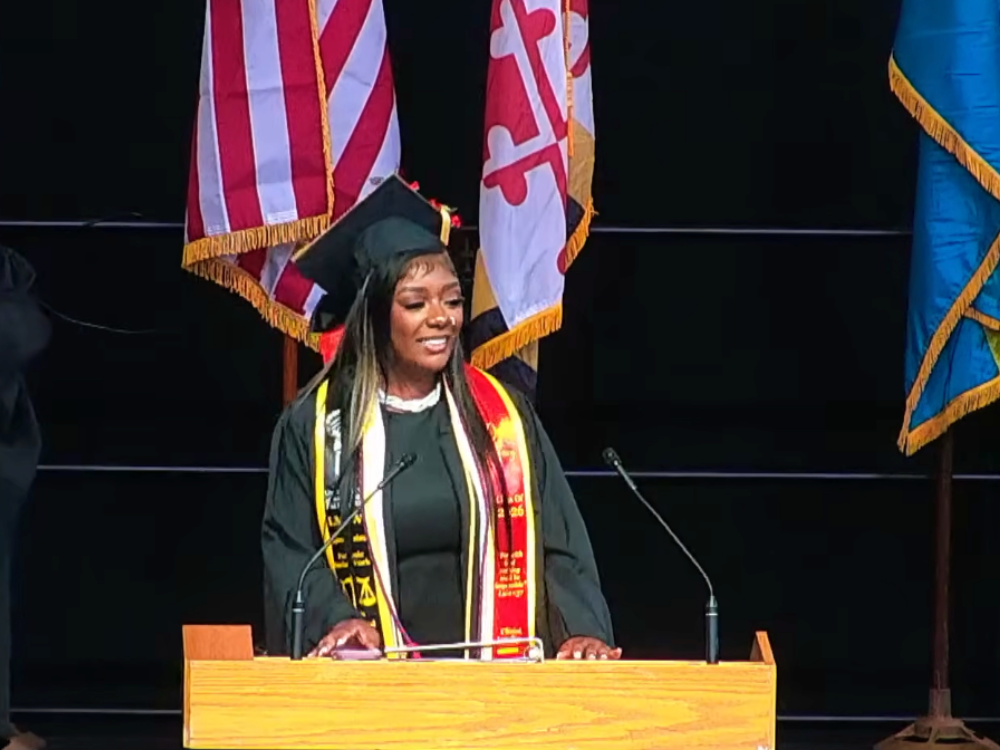 UMSSW Convocation student speaker Denise Haney receives a standing ovation and applause.