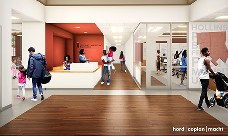 Artist's rendering inside UMB's new Community Engagement Center