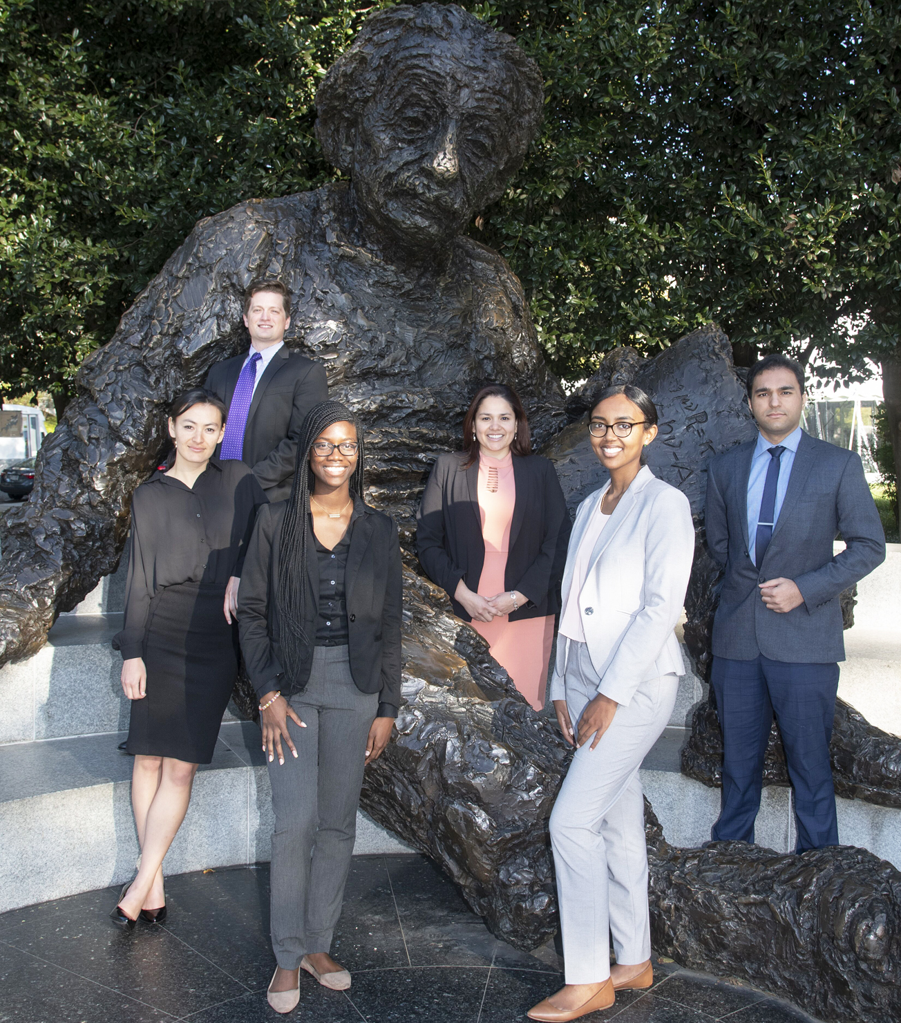 Members of the first-place team in the National Academy of Medicine’s DC Public Health Case Challenge, l-to-r,  UMB students Ava Hawkinson, UM School of Social Work (UMSSW); Christopher Reed; UM Carey Law; Brendaline Nettey, UMSSW; Stephanie Sanchez, UM School of Medicine (UMSOM); Meron Assefa, UM School of Pharmacy; and Shaikh Afaq, UMSOM.
