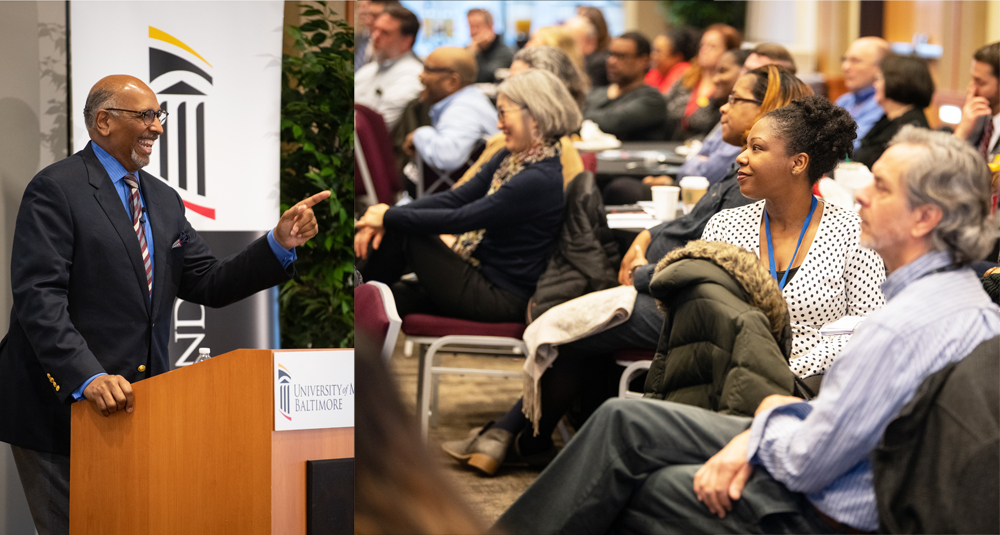 Former Maryland Lt. Gov. Michael Steele used humor and political insight to engage the UMB community.