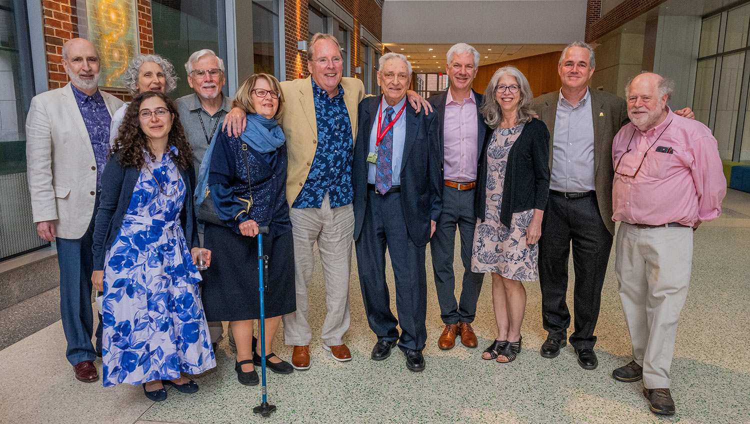From left-to-right: Sidney Cahn, Laura Cahn, Madeline Cahn, Bruce Krueger, Ellen Blaustein, Mark Nelson, Mordecai Blaustein, Mark Blaustein, Jessica Blaustein, Stuart Martin, Jon Lederer