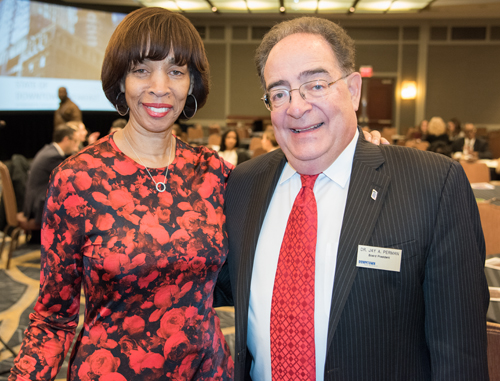 UMB President Jay Perman and Baltimore Mayor Catherine Pugh at the 2018 State of Downtown Baltimore breakfast.