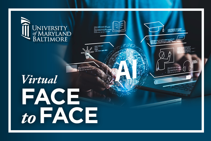 Graphic for Virtual Face to Face shows AI used in a classroom
