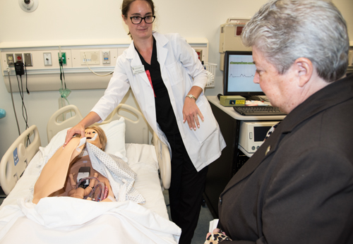 A demonstration shows birthing manikin 