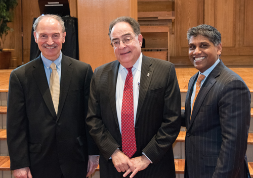 Robert Chrencik of UMMS, Jay Perman of UMB, and Mohan Suntha of UMMC join together for Spirit Day.