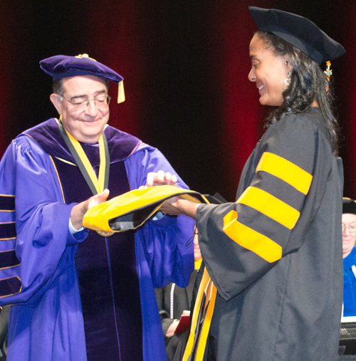 UMB President Jay A. Perman, MD with Elsie Stines, MS, CPNP, DNP at the 2015 UMSON convocation