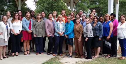 Staff members of the University of Maryland School of Social Work's Institute for Innovation & Implementation; the National Center for Housing and Child Welfare; and the Departments of Social Services in Caroline, Dorchester, Kent, Queen Anne's, and Talbot counties were among partners who met to collaborate on carrying out the Thrive@25 grant.  