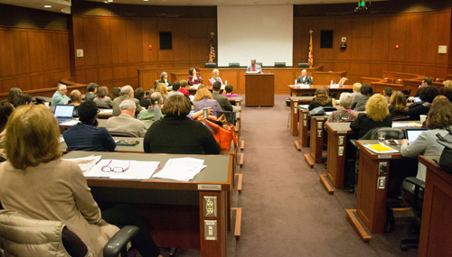 University of La Verne College of Law Dean Gilbert Holmes addresses the Innovations in Family Dispute Resolution conference at UM Carey Law.