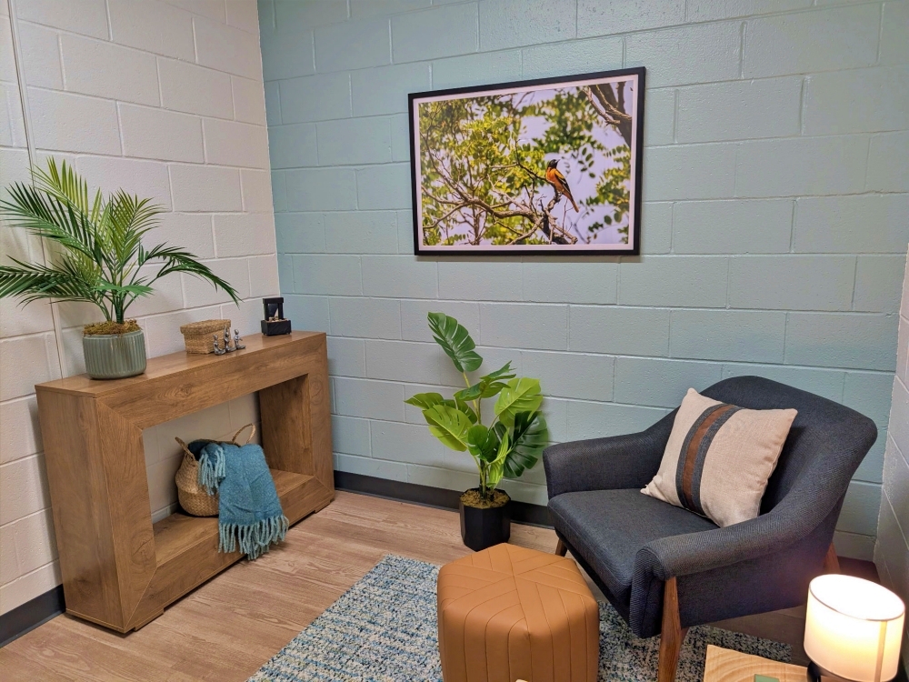 The renovated wellness lounge at George Washington Elementary School. Photo by Educator Support Collaborative