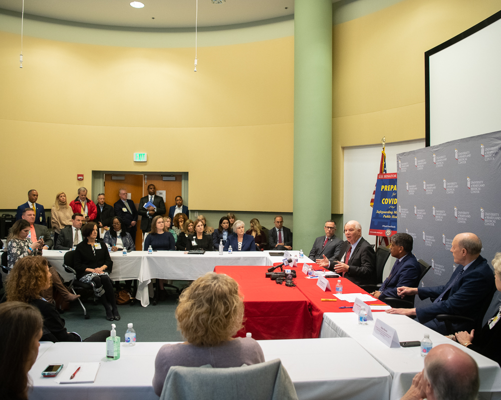 U.S. Sen. Ben Cardin of Maryland gathers health experts from across the state for a roundtable discussion at the University of Maryland Medical Center about novel coronavirus (COVID-19).