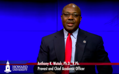 Anthony K. Wutoh, PhD ’96, BSP ’90, RPh, addresses the University of Maryland, Baltimore’s Rev. Dr. Martin Luther King Jr. and Black History Month celebration. Wutoh is Howard University’s provost and chief academic officer and a University of Maryland School of Pharmacy alumnus.