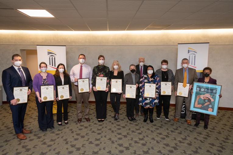 From left, Jonathan Bratt, Laura Cathcart, Hayley Markman, Christopher Stanton, Carin Morrell, Dana Rampolla, Jane Kirschling, Bruce Jarrell, Cherokee Layson-Wolf, Jill Morgan, Brian Coats, and Natalie Eddington.