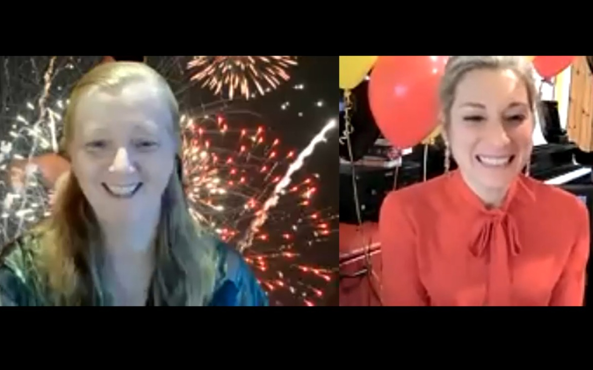 (l-r) Chacón Center Faculty Director Maureen Sweeney, JD, and Staff Attorney Gabriela Kahrl, JD, were all smiles as they announced the news about the Chacón Center for Immigrant Justice on a recent Zoom call.