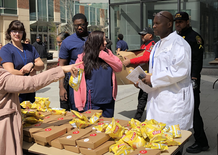 Essential employees from across UMB received free lunches from local businesses as part of UMB's Food for Our Front Lines program.