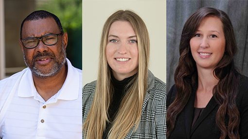 From left: Patrick Williams, Madison Haas, and Elyshia Menkin were honored during the UMB Employee Recognition and Service Awards Virtual Celebration on April 1.