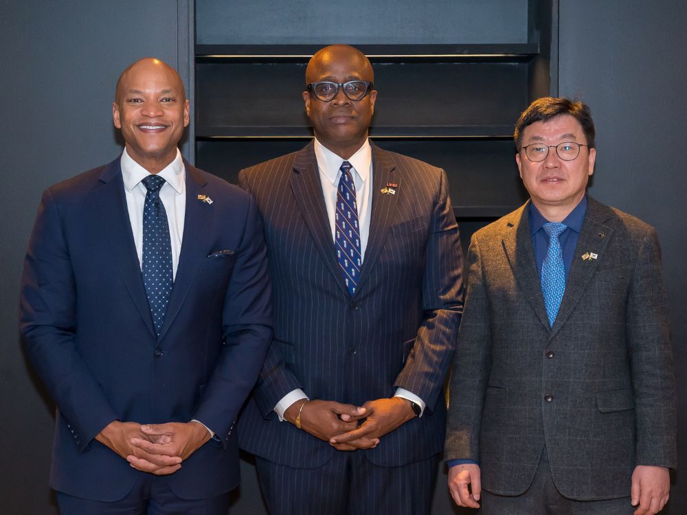 (L-R) Gov. Wes Moore; Roger Ward, UMB Provost; Kim, Chun-Sung, President Chosun University