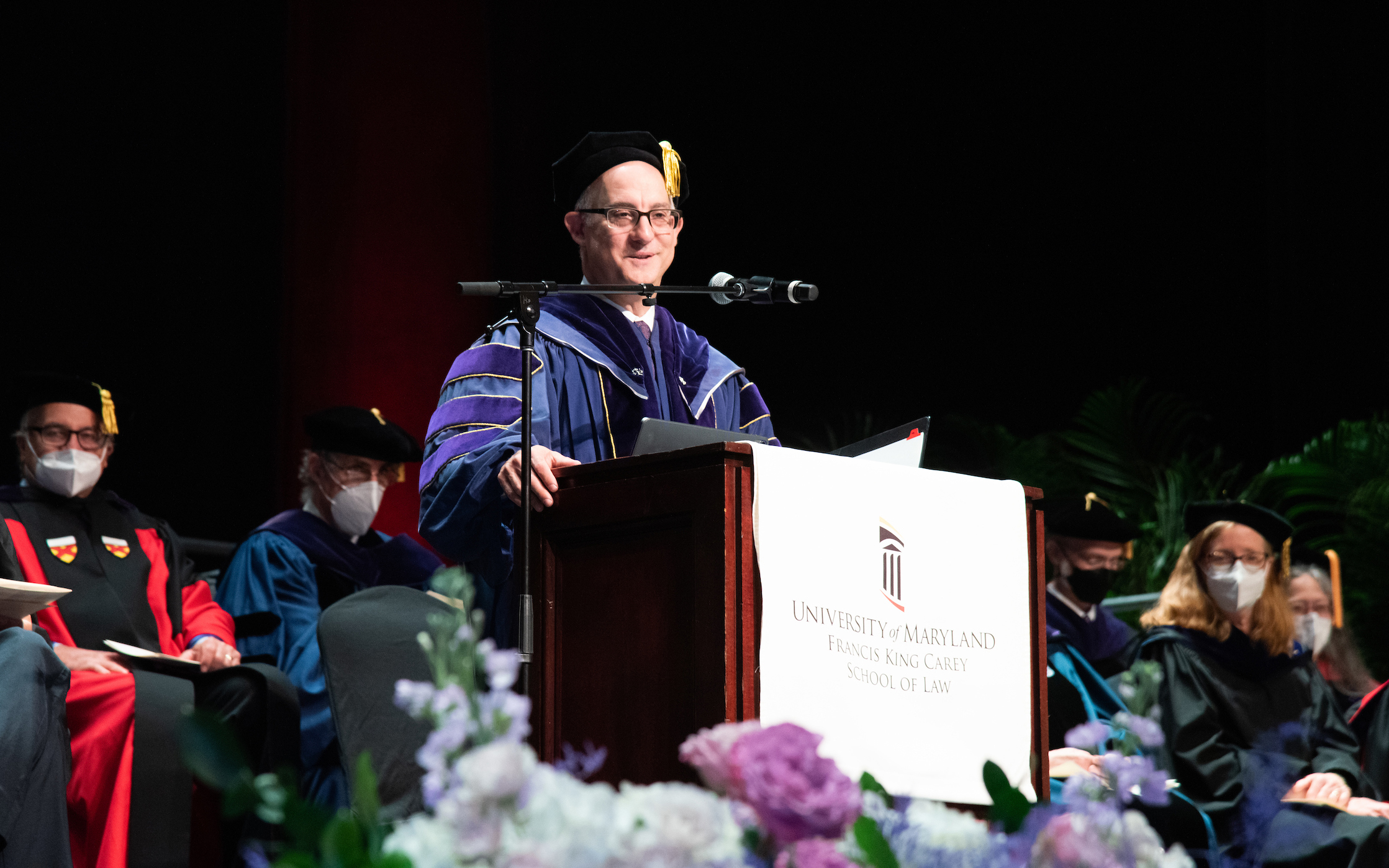 Dean Donald B. Tobin, JD, addresses graduates at the Hippodrome Theatre. 