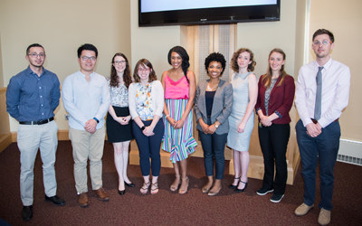 From left, Mustafa Al-Adhami (UMBC),Yuhan (Douglas) Rao (UMCP), Deborah Stiffler (USUHS),  Caroline Vissers (JHU), Valerie Rennoll (JHU), Britney Hardy (USUHS), Omni Cassidy (USUHS), Caroline Vissers (JHU), and
Alex M. Rittle (UMBC).



