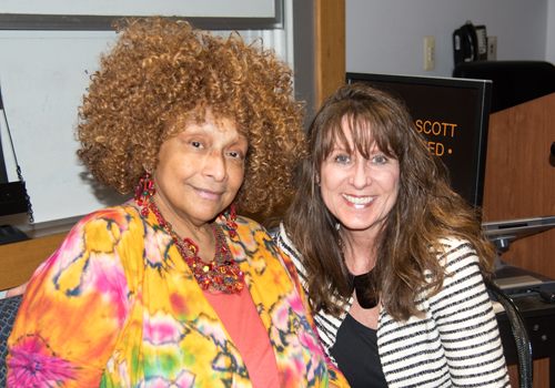 From left, artist and performer Joyce Scott, and Jennifer B. Litchman, MA, senior vice president for external relations and special assistant to the president.