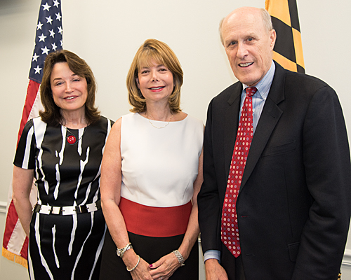 From left, Mary Ann Rankin, PhD, senior vice president and provost of the University of Maryland, College Park; Ambassador Susan G. Esserman, JD, executive director of the University of Maryland Support, Advocacy, Freedom and Empowerment (SAFE) Center for Human Trafficking Survivors; and Bruce Jarrell, MD, FACS, executive vice president, provost, and dean of the Graduate School.