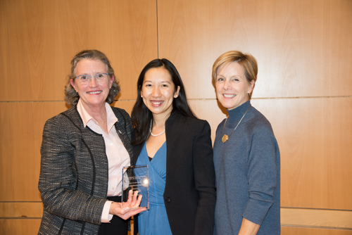 From left, Jane M. Kirschling, dean, University of Maryland School of Nursing, Baltimore City Health Commissioner Leana S. Wen, and Patricia Franklin, director of the Office of Professional Education and assistant professor, Department of Partnerships, Professional Education and Practice. 