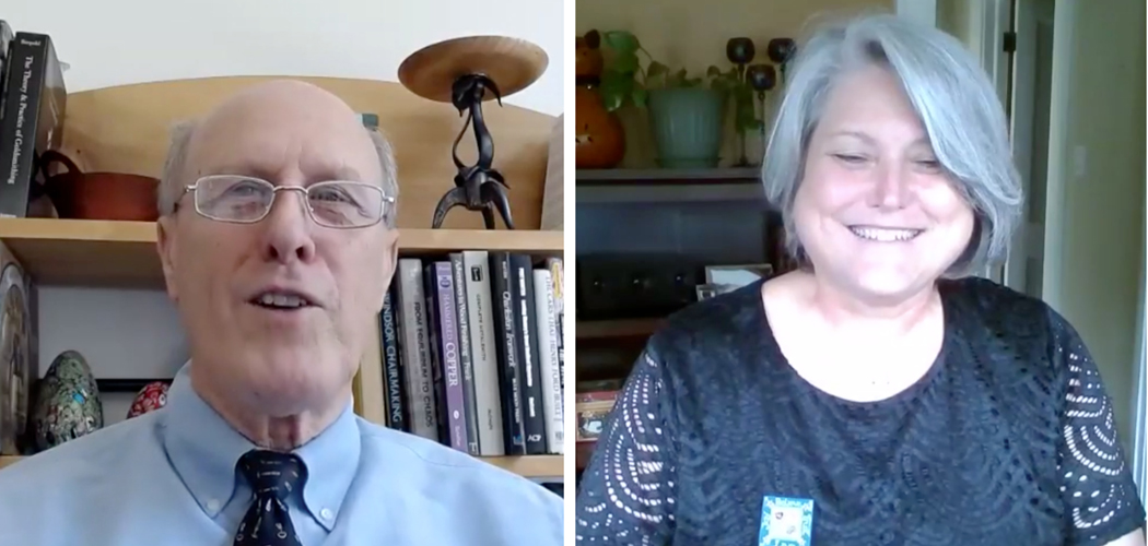 University of Maryland, Baltimore Interim President Bruce E. Jarrell, MD, FACS, welcomes Judy L. Postmus, PhD, MSW, the new dean of the University of Maryland School of Social Work (right).