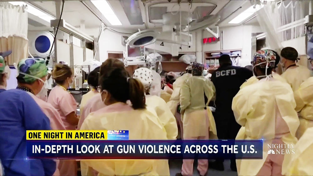 NBC News documented an overnight shift in the R Adams Cowley Shock Trauma Center for a report on gun violence in America.