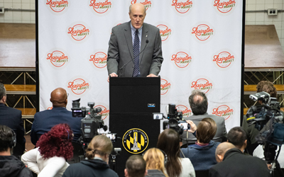 Dr. Jarrell speaks at the official reopening of Lexington Market.