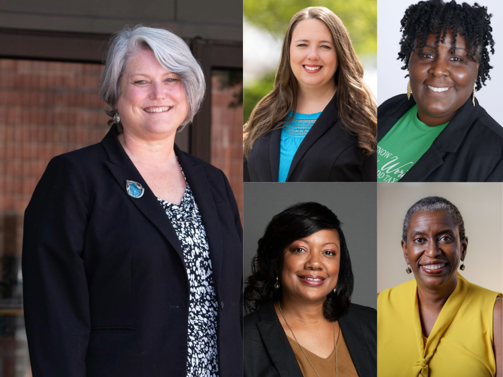 Participants in a Social Work panel to discuss the federal shutdown: Dean Judy Postmus, Lauren Schuyler, Seante Hatcher, Stacey Stephens, Kaya Swann