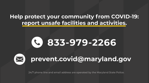 Report Maryland COVID violations by calling 833-979-2266